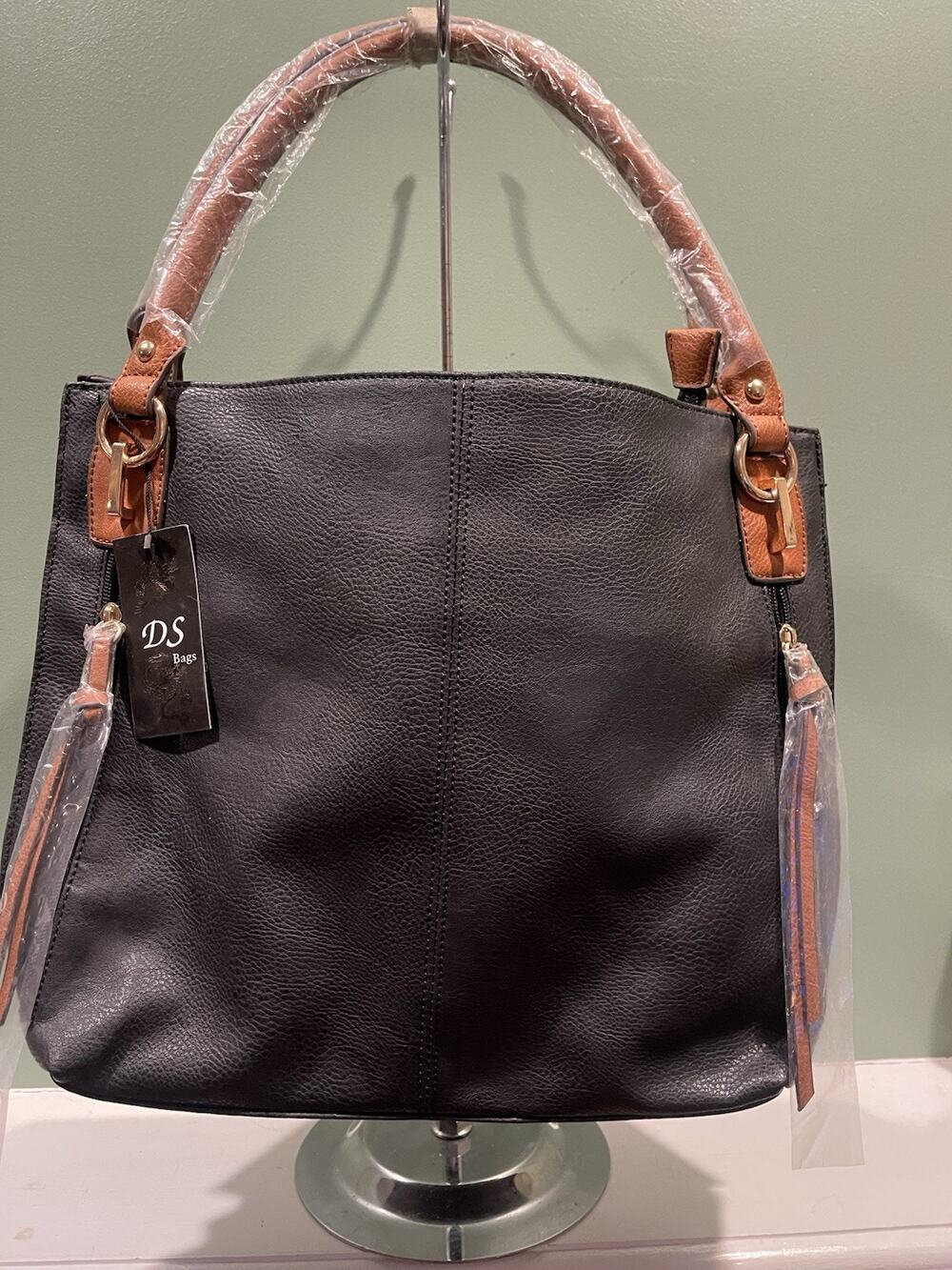 DS Bags Women's Black W/ Tan Accents Purse